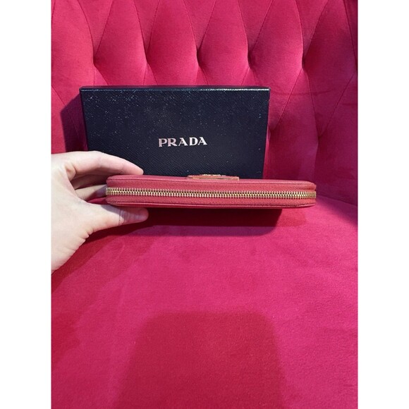 PRADA Saffiano Leather Zip Around Long Wallet in Dusty Pink - Picture 4 of 8